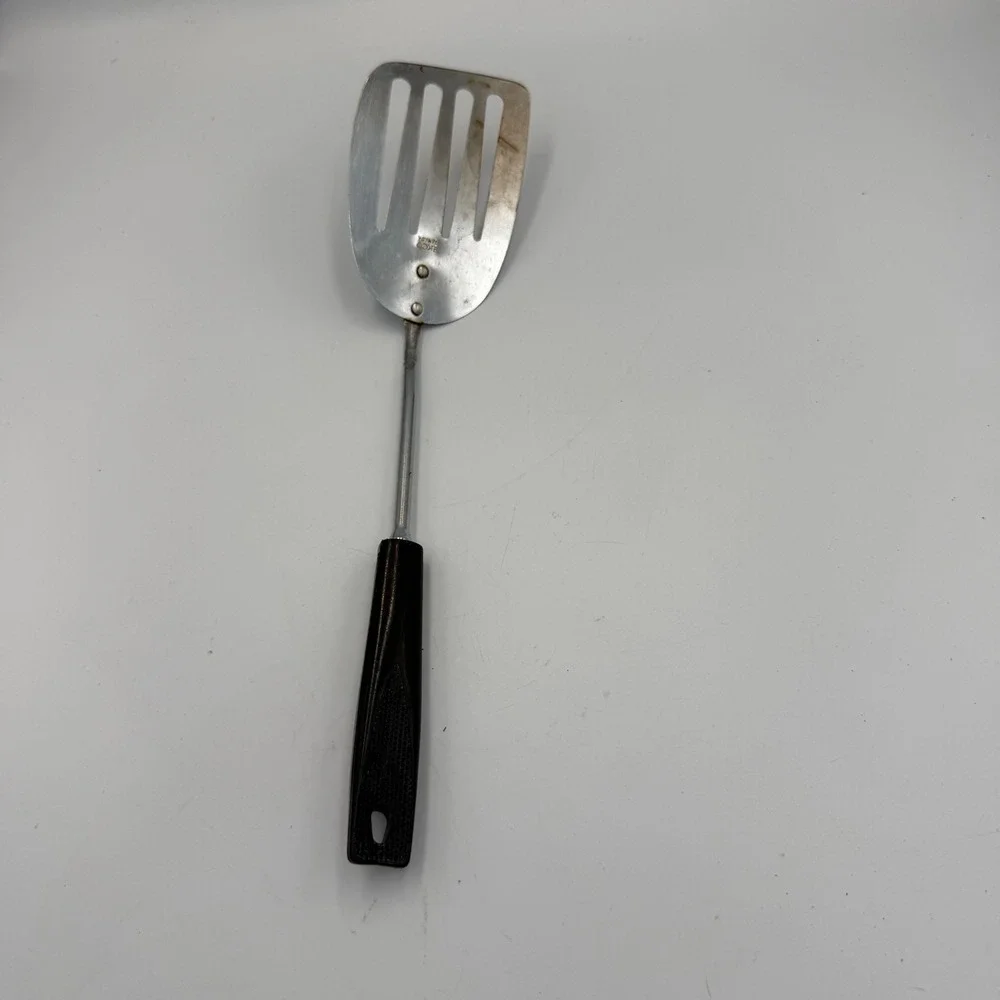 Vintage Ekco Canada Slotted Spatula Turner Stainless Steel Black Handle 12 Inch